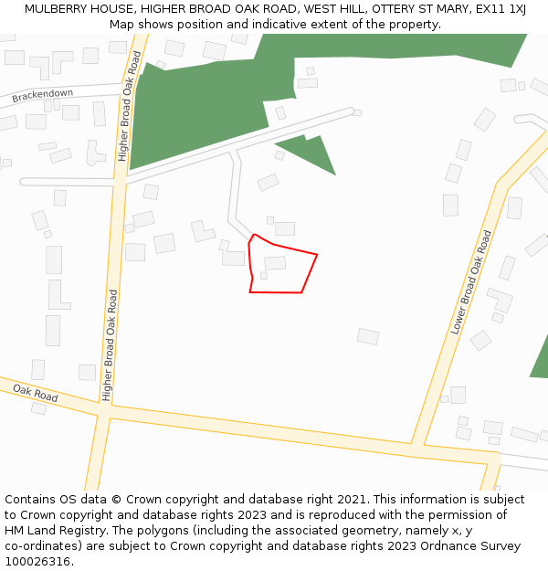 MULBERRY HOUSE, HIGHER BROAD OAK ROAD, WEST HILL, OTTERY ST MARY, EX11 1XJ: Location map and indicative extent of plot