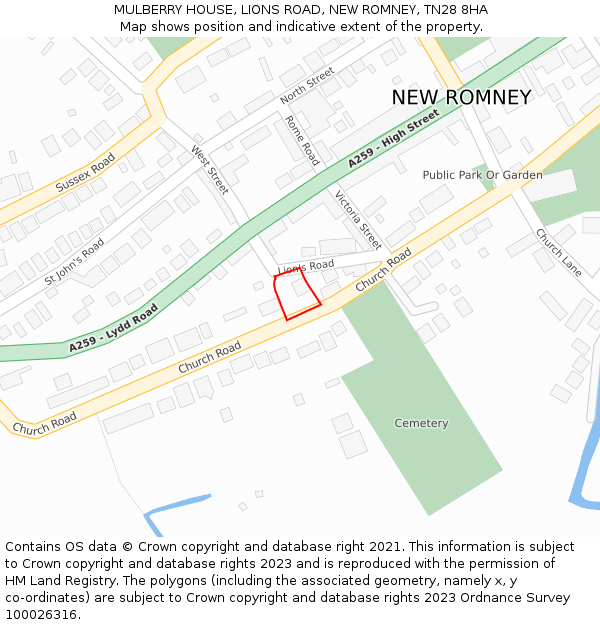 MULBERRY HOUSE, LIONS ROAD, NEW ROMNEY, TN28 8HA: Location map and indicative extent of plot