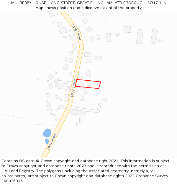 MULBERRY HOUSE, LONG STREET, GREAT ELLINGHAM, ATTLEBOROUGH, NR17 1LN: Location map and indicative extent of plot