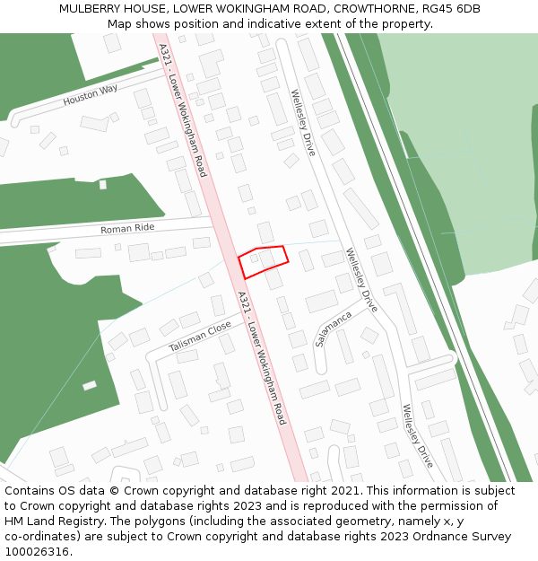 MULBERRY HOUSE, LOWER WOKINGHAM ROAD, CROWTHORNE, RG45 6DB: Location map and indicative extent of plot