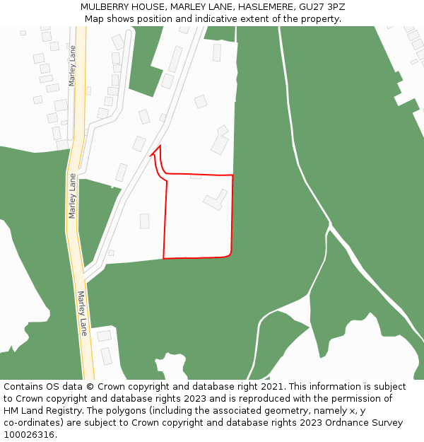 MULBERRY HOUSE, MARLEY LANE, HASLEMERE, GU27 3PZ: Location map and indicative extent of plot