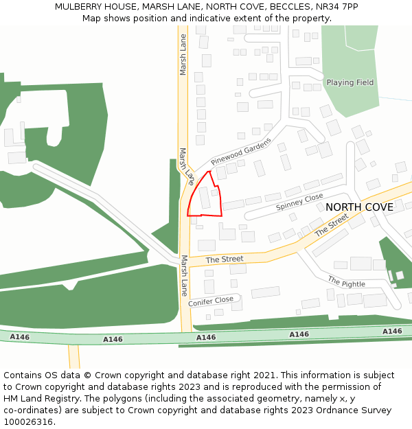 MULBERRY HOUSE, MARSH LANE, NORTH COVE, BECCLES, NR34 7PP: Location map and indicative extent of plot