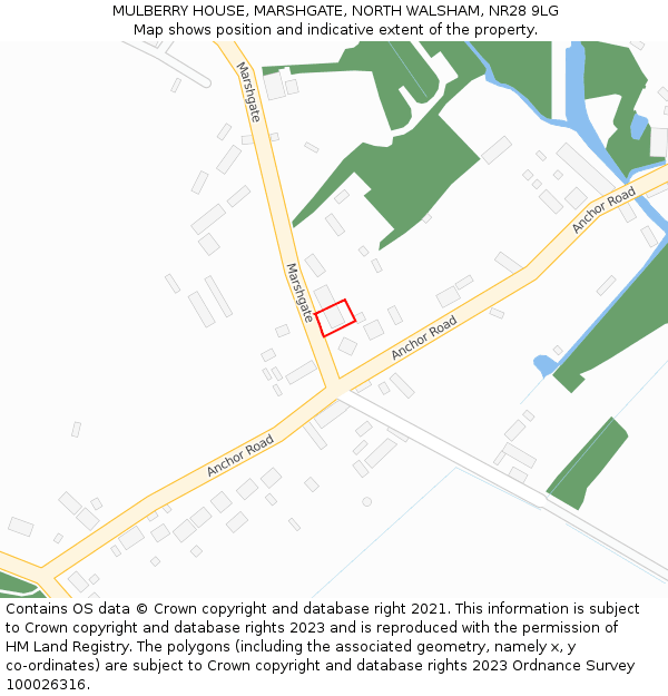 MULBERRY HOUSE, MARSHGATE, NORTH WALSHAM, NR28 9LG: Location map and indicative extent of plot