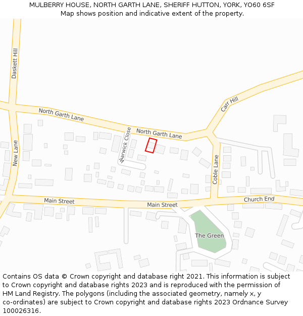 MULBERRY HOUSE, NORTH GARTH LANE, SHERIFF HUTTON, YORK, YO60 6SF: Location map and indicative extent of plot