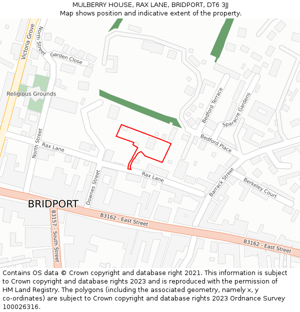 MULBERRY HOUSE, RAX LANE, BRIDPORT, DT6 3JJ: Location map and indicative extent of plot