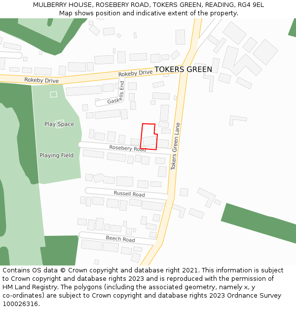 MULBERRY HOUSE, ROSEBERY ROAD, TOKERS GREEN, READING, RG4 9EL: Location map and indicative extent of plot