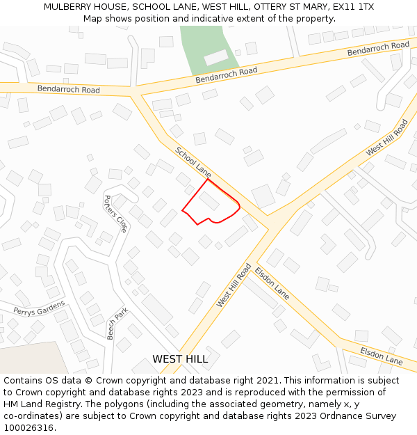 MULBERRY HOUSE, SCHOOL LANE, WEST HILL, OTTERY ST MARY, EX11 1TX: Location map and indicative extent of plot