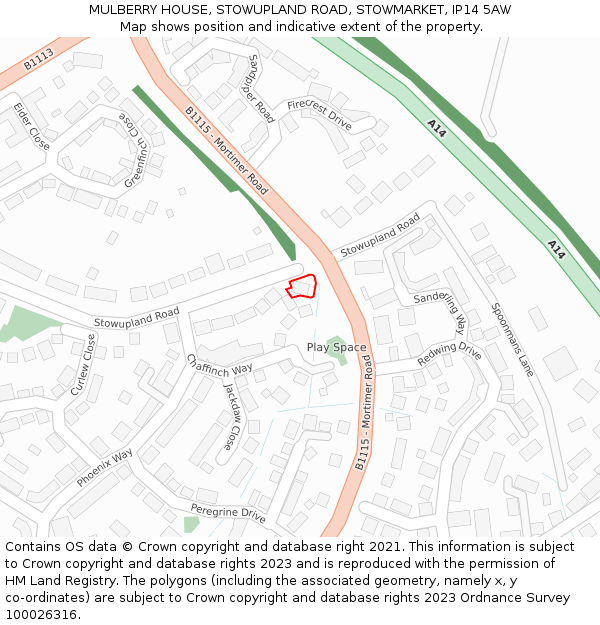 MULBERRY HOUSE, STOWUPLAND ROAD, STOWMARKET, IP14 5AW: Location map and indicative extent of plot