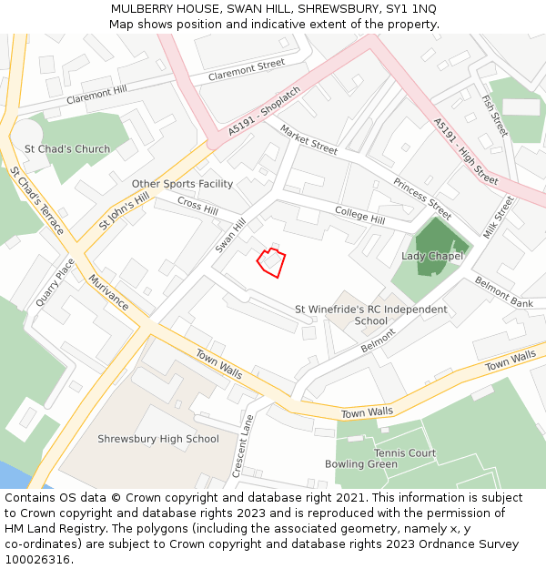 MULBERRY HOUSE, SWAN HILL, SHREWSBURY, SY1 1NQ: Location map and indicative extent of plot