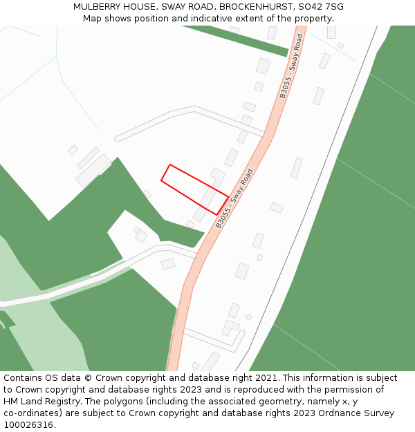 MULBERRY HOUSE, SWAY ROAD, BROCKENHURST, SO42 7SG: Location map and indicative extent of plot