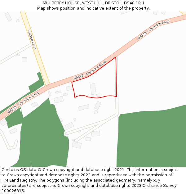 MULBERRY HOUSE, WEST HILL, BRISTOL, BS48 1PH: Location map and indicative extent of plot