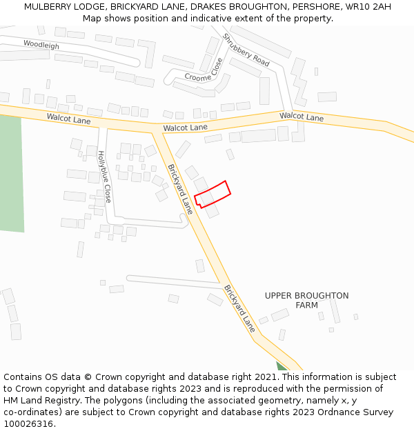MULBERRY LODGE, BRICKYARD LANE, DRAKES BROUGHTON, PERSHORE, WR10 2AH: Location map and indicative extent of plot