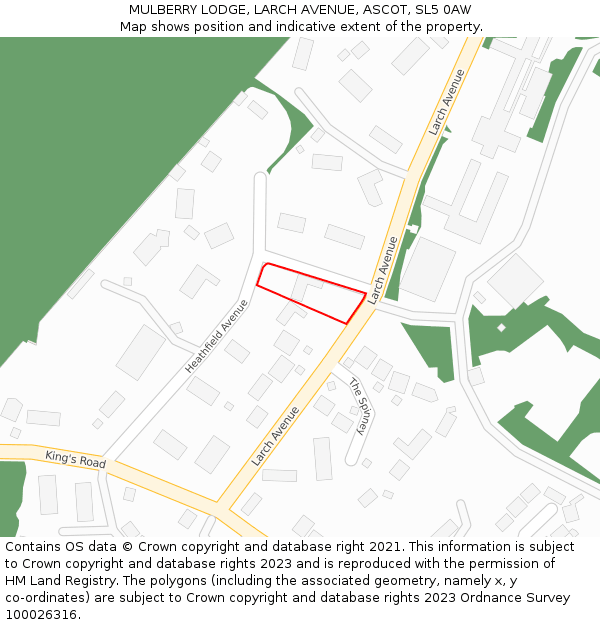 MULBERRY LODGE, LARCH AVENUE, ASCOT, SL5 0AW: Location map and indicative extent of plot