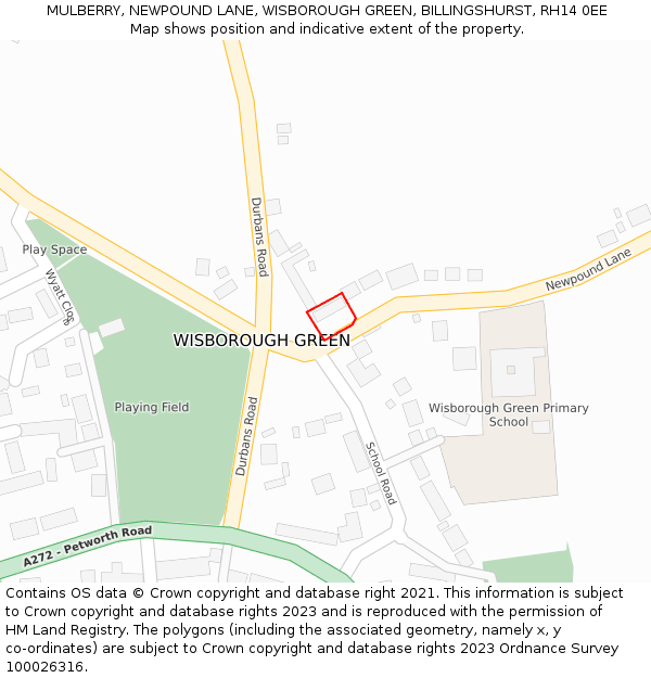 MULBERRY, NEWPOUND LANE, WISBOROUGH GREEN, BILLINGSHURST, RH14 0EE: Location map and indicative extent of plot