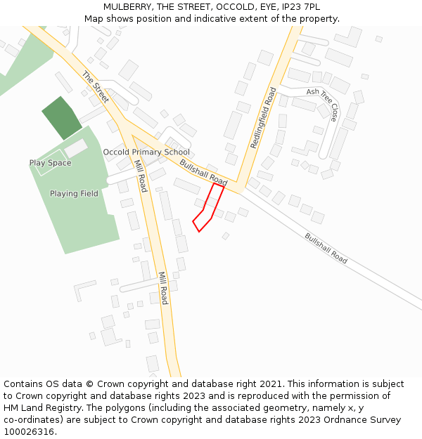 MULBERRY, THE STREET, OCCOLD, EYE, IP23 7PL: Location map and indicative extent of plot