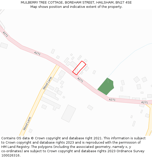 MULBERRY TREE COTTAGE, BOREHAM STREET, HAILSHAM, BN27 4SE: Location map and indicative extent of plot