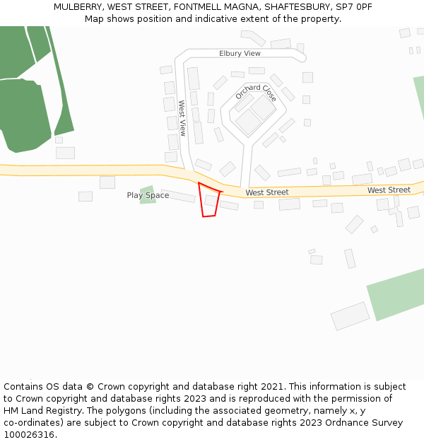 MULBERRY, WEST STREET, FONTMELL MAGNA, SHAFTESBURY, SP7 0PF: Location map and indicative extent of plot