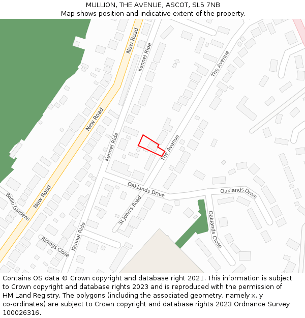 MULLION, THE AVENUE, ASCOT, SL5 7NB: Location map and indicative extent of plot