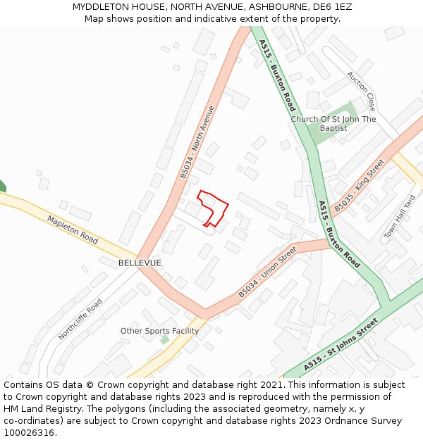 MYDDLETON HOUSE, NORTH AVENUE, ASHBOURNE, DE6 1EZ: Location map and indicative extent of plot