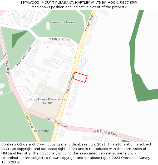 MYMWOOD, MOUNT PLEASANT, HARTLEY WINTNEY, HOOK, RG27 8PW: Location map and indicative extent of plot