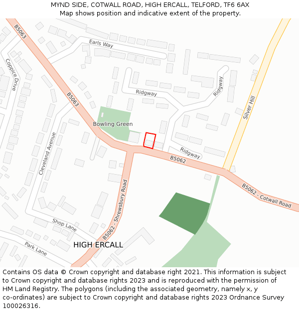 MYND SIDE, COTWALL ROAD, HIGH ERCALL, TELFORD, TF6 6AX: Location map and indicative extent of plot