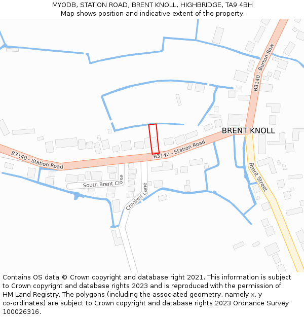 MYODB, STATION ROAD, BRENT KNOLL, HIGHBRIDGE, TA9 4BH: Location map and indicative extent of plot