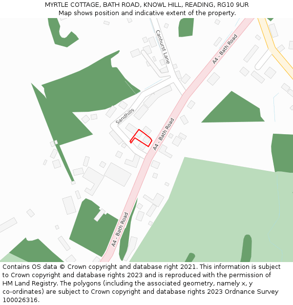 MYRTLE COTTAGE, BATH ROAD, KNOWL HILL, READING, RG10 9UR: Location map and indicative extent of plot