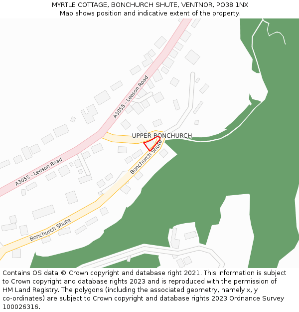 MYRTLE COTTAGE, BONCHURCH SHUTE, VENTNOR, PO38 1NX: Location map and indicative extent of plot