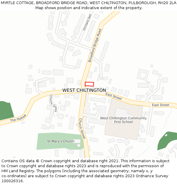 MYRTLE COTTAGE, BROADFORD BRIDGE ROAD, WEST CHILTINGTON, PULBOROUGH, RH20 2LA: Location map and indicative extent of plot