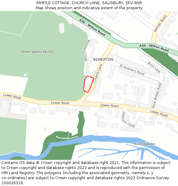 MYRTLE COTTAGE, CHURCH LANE, SALISBURY, SP2 9NR: Location map and indicative extent of plot