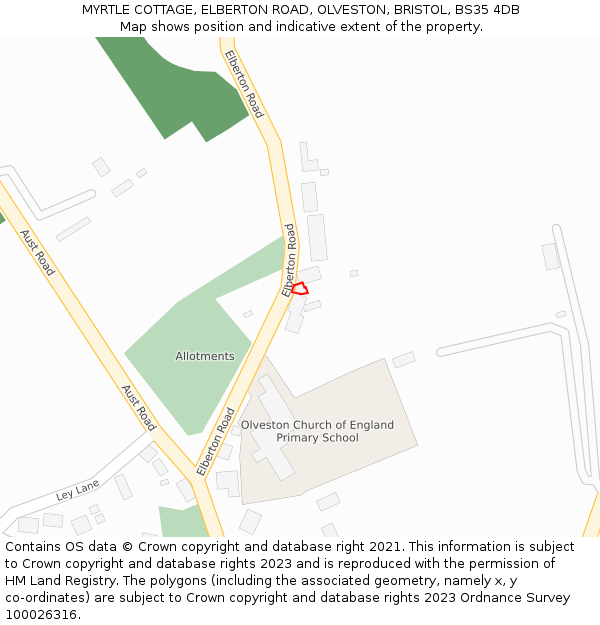 MYRTLE COTTAGE, ELBERTON ROAD, OLVESTON, BRISTOL, BS35 4DB: Location map and indicative extent of plot