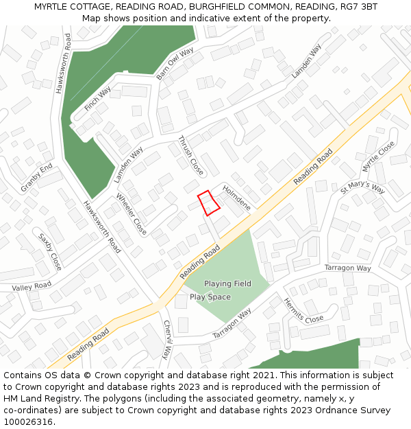 MYRTLE COTTAGE, READING ROAD, BURGHFIELD COMMON, READING, RG7 3BT: Location map and indicative extent of plot