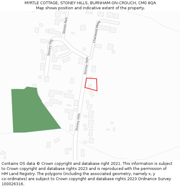 MYRTLE COTTAGE, STONEY HILLS, BURNHAM-ON-CROUCH, CM0 8QA: Location map and indicative extent of plot