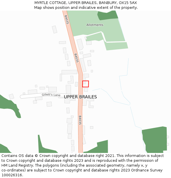 MYRTLE COTTAGE, UPPER BRAILES, BANBURY, OX15 5AX: Location map and indicative extent of plot