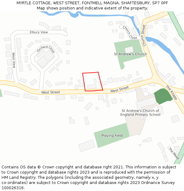 MYRTLE COTTAGE, WEST STREET, FONTMELL MAGNA, SHAFTESBURY, SP7 0PF: Location map and indicative extent of plot