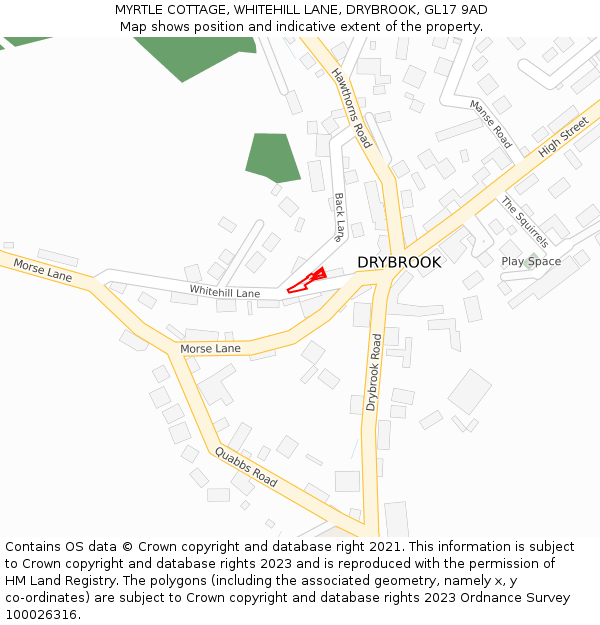 MYRTLE COTTAGE, WHITEHILL LANE, DRYBROOK, GL17 9AD: Location map and indicative extent of plot