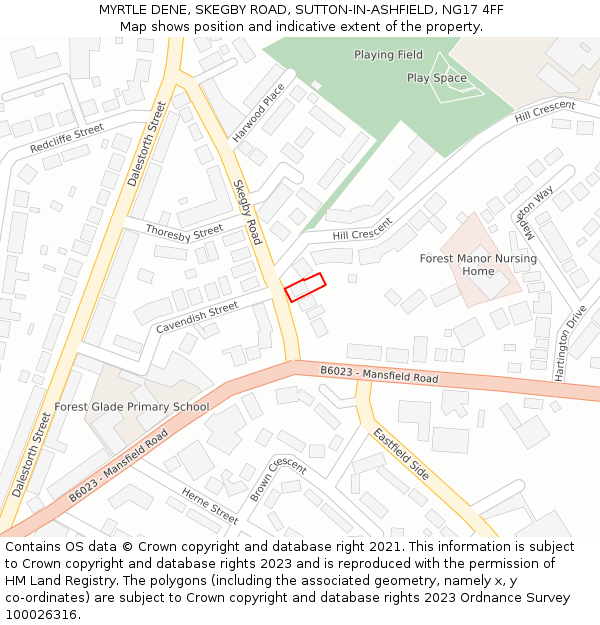 MYRTLE DENE, SKEGBY ROAD, SUTTON-IN-ASHFIELD, NG17 4FF: Location map and indicative extent of plot