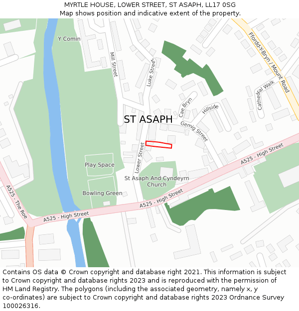 MYRTLE HOUSE, LOWER STREET, ST ASAPH, LL17 0SG: Location map and indicative extent of plot