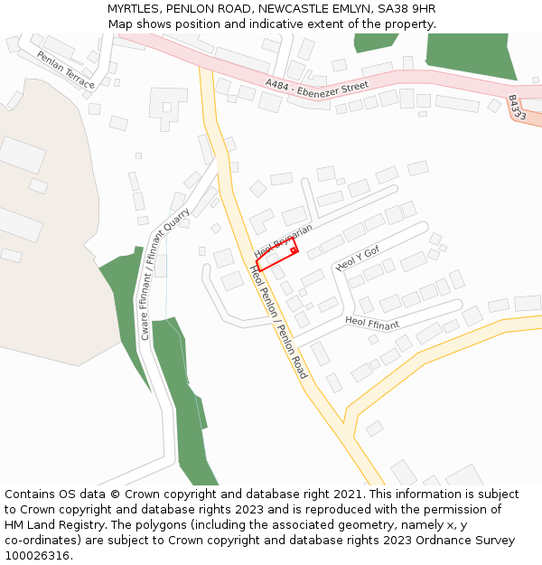 MYRTLES, PENLON ROAD, NEWCASTLE EMLYN, SA38 9HR: Location map and indicative extent of plot