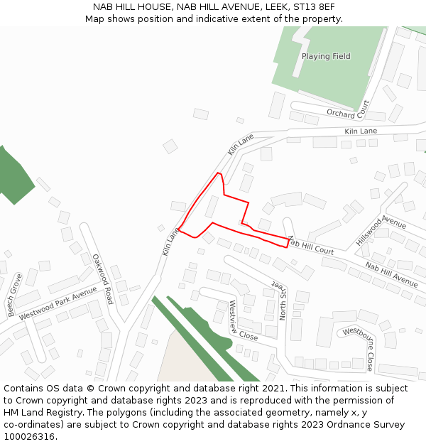 NAB HILL HOUSE, NAB HILL AVENUE, LEEK, ST13 8EF: Location map and indicative extent of plot