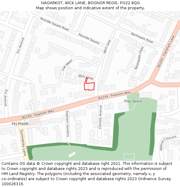 NAGARKOT, WICK LANE, BOGNOR REGIS, PO22 8QG: Location map and indicative extent of plot