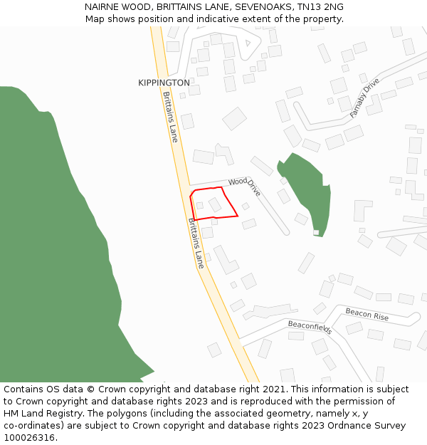 NAIRNE WOOD, BRITTAINS LANE, SEVENOAKS, TN13 2NG: Location map and indicative extent of plot