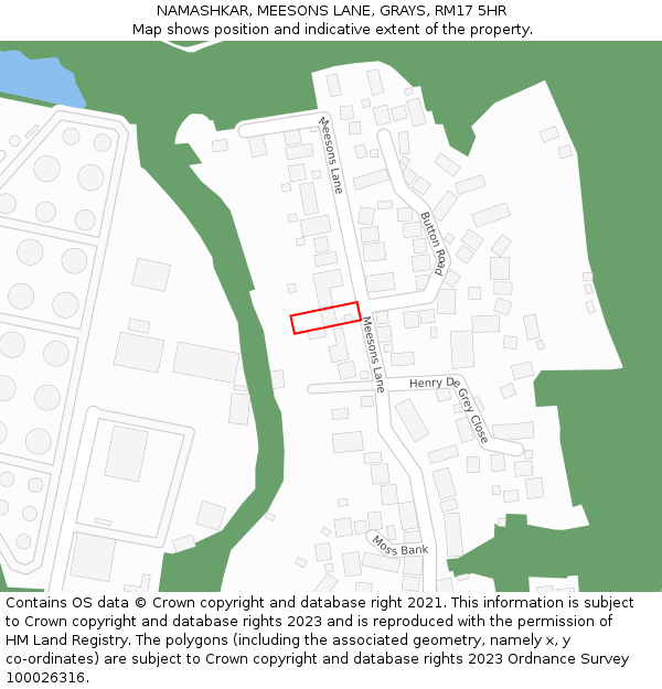 NAMASHKAR, MEESONS LANE, GRAYS, RM17 5HR: Location map and indicative extent of plot