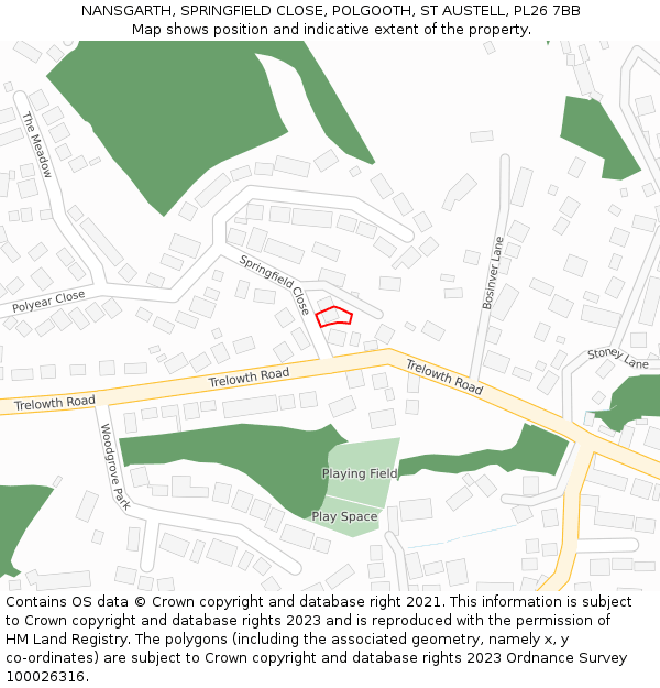 NANSGARTH, SPRINGFIELD CLOSE, POLGOOTH, ST AUSTELL, PL26 7BB: Location map and indicative extent of plot