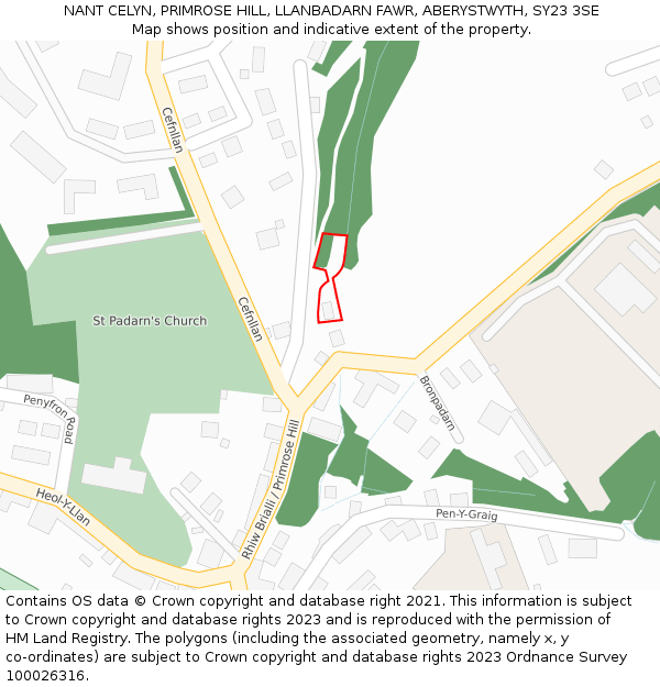 NANT CELYN, PRIMROSE HILL, LLANBADARN FAWR, ABERYSTWYTH, SY23 3SE: Location map and indicative extent of plot