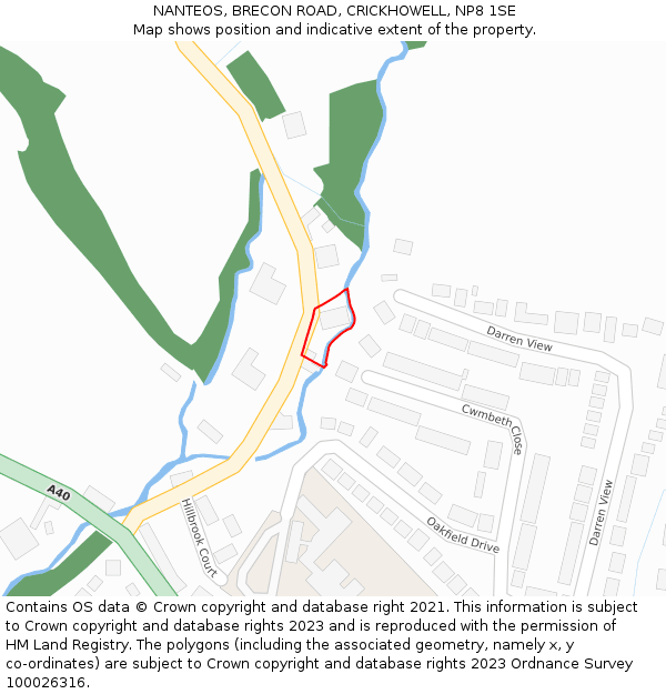 NANTEOS, BRECON ROAD, CRICKHOWELL, NP8 1SE: Location map and indicative extent of plot