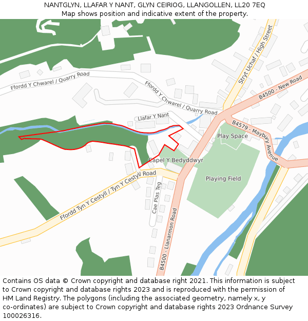 NANTGLYN, LLAFAR Y NANT, GLYN CEIRIOG, LLANGOLLEN, LL20 7EQ: Location map and indicative extent of plot