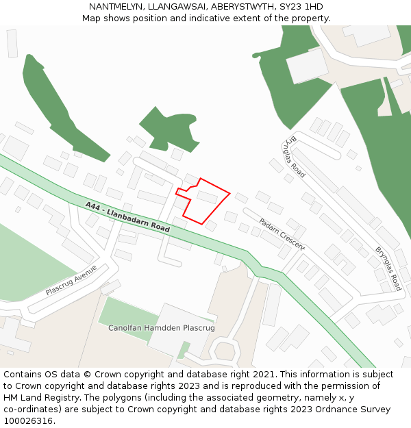 NANTMELYN, LLANGAWSAI, ABERYSTWYTH, SY23 1HD: Location map and indicative extent of plot