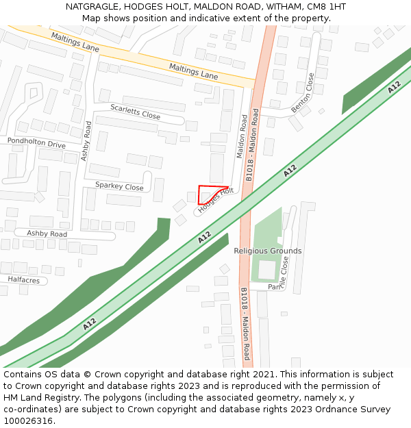 NATGRAGLE, HODGES HOLT, MALDON ROAD, WITHAM, CM8 1HT: Location map and indicative extent of plot