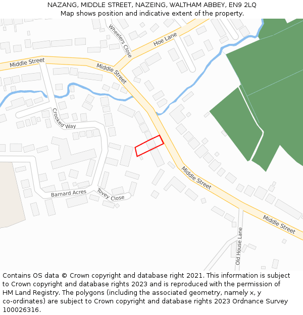 NAZANG, MIDDLE STREET, NAZEING, WALTHAM ABBEY, EN9 2LQ: Location map and indicative extent of plot